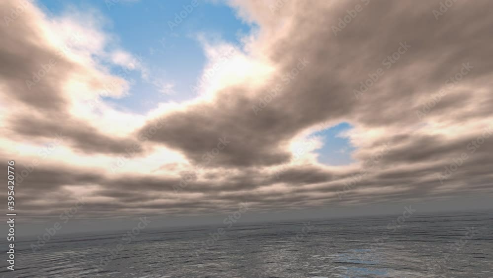 Clouds Overcast Sky Moving Over Viewer on Calm Ocean Surface Clouds Overcast Sky Moving Over Viewer on Calm Ocean Surface