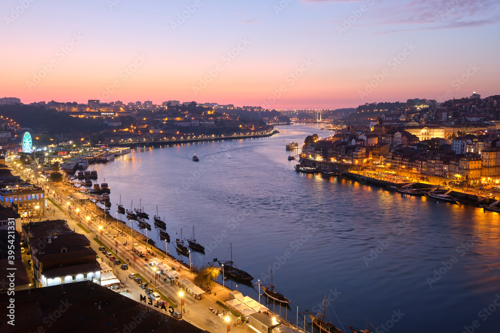 View of Porto and the river Duoro at Dusk