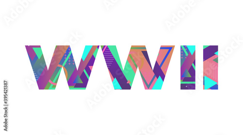 WWII Concept Retro Colorful Word Art Illustration