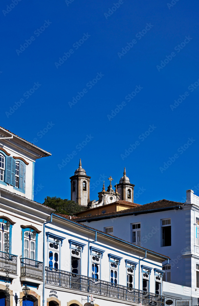 Colonial facades in historical city od Ouro Preto, Brazil