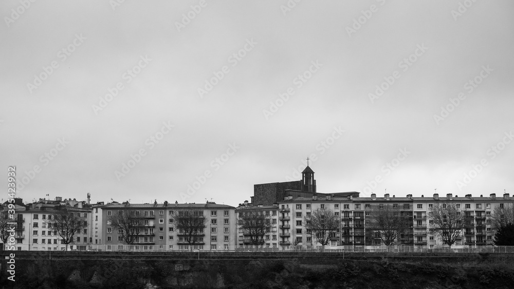 Cityscape of Brest, France. Cloudy day. The city is a port city in the Finistère département in Brittany. 