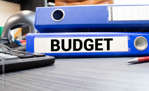 Budget 2021. Text label on the folder office of the Registrar. Drawing up the tasks of the event concept.