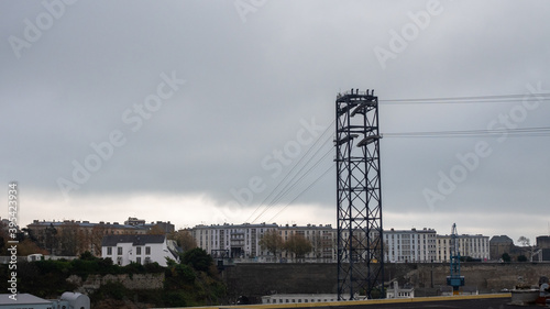 View of the urban cable car established between the two banks of the Penfeld, a coastal river that flows through Brest.