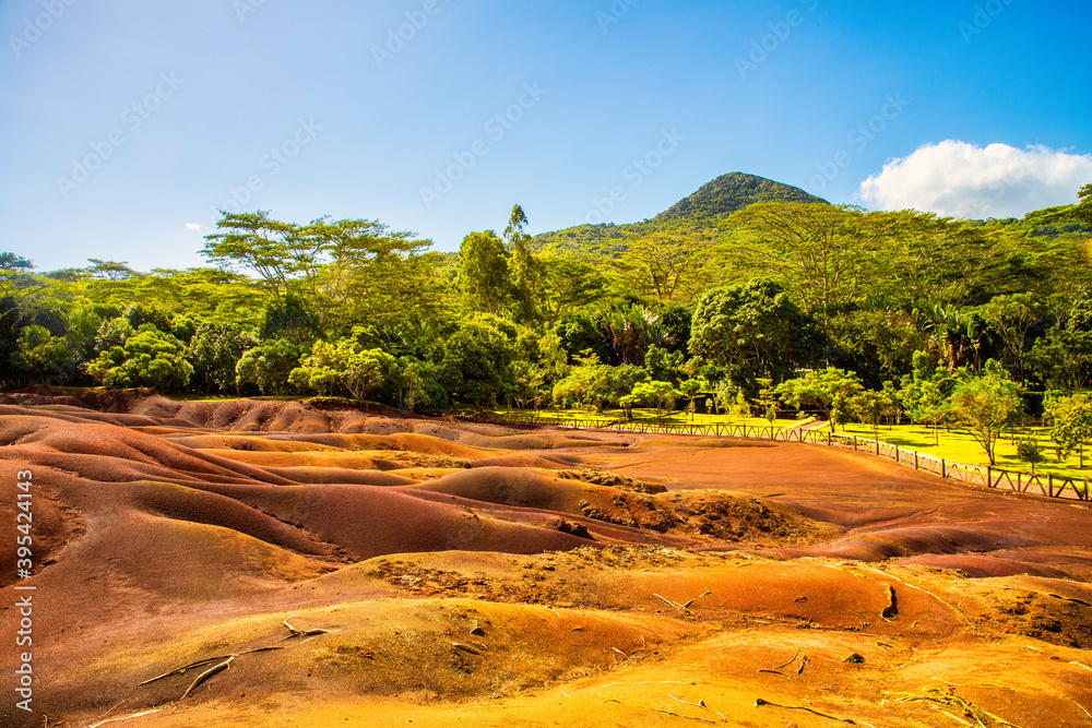 The beautiful Seven Coloured Earth (Terres des Sept Couleurs). Chamarel, Island Mauritius, Indian Ocean, Africa