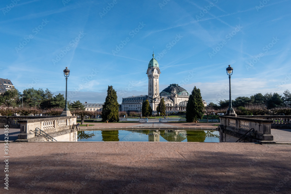 View on Limoges-Bénédictins station (French: Gare de Limoges-Bénédictins). It is the main railway station of Limoges. Sunny, blue sky.