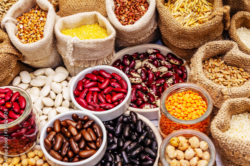 Assorted different types of beans and cereals grains
