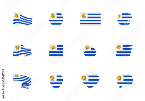 Uruguay flag - flat collection. Flags of different shaped twelve flat icons. photo