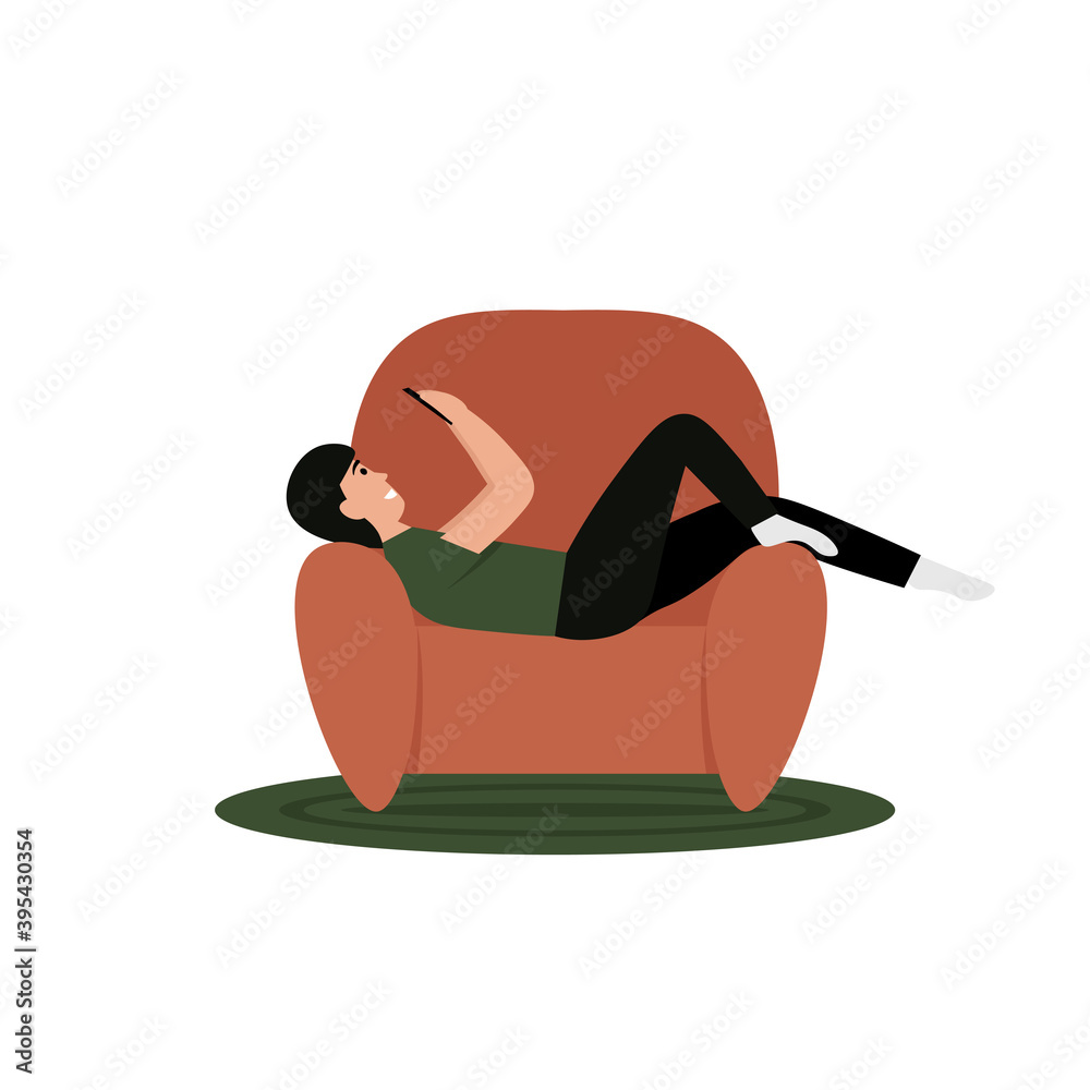 Φωτογραφία Lazy man lies on the armchair and holds the phone