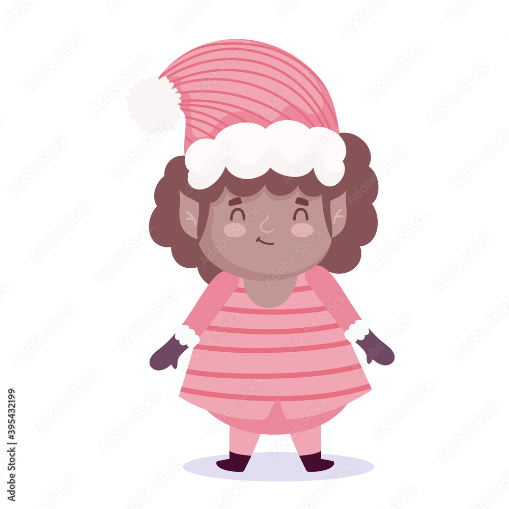 merry christmas, cute helper with hat and mittens cartoon icon design merry christmas, cute helper with hat and mittens cartoon icon design