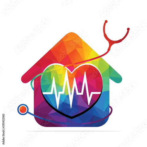 Home Clinic medical vector logo design. Stethoscope and heart beat logo vector design. 