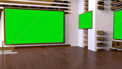 News Studio, Backdrop For TV Shows .TV On Wall.3D Virtual News Studio Background, 3d illustration
 photo