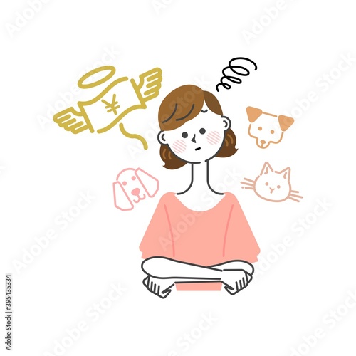 犬や猫にお金がかかることを悩んでいる女性