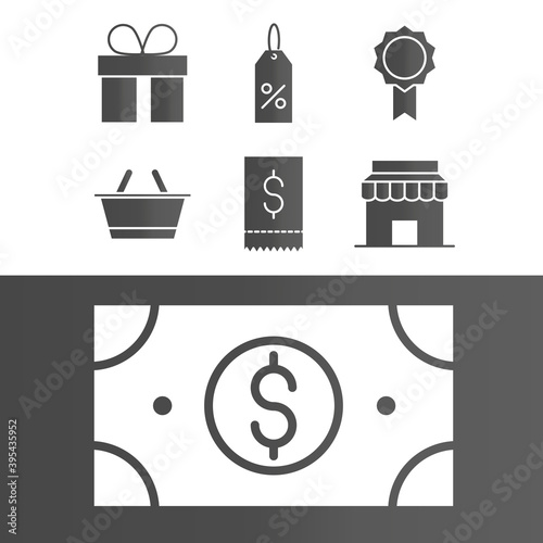 shopping commerce online payment in silhouette style icons