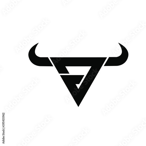 abstract letter j v triangle bull head black logo