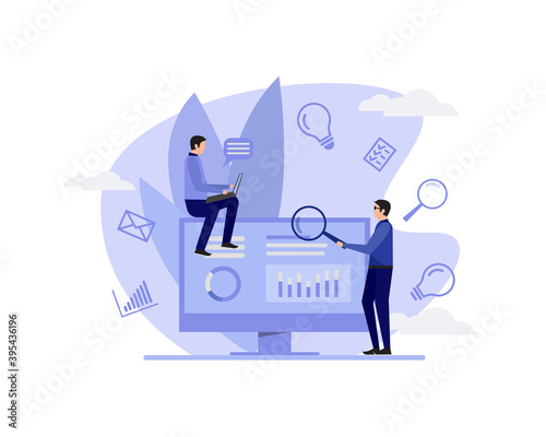 business concept. data analysis. A team of statistical analysts or business people who analyze statistical information. Business data analysis process statistics, trendy style vector illustration © D GANGGA
