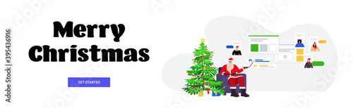 santa in mask discussing with mix race people during video call happy new year merry christmas holidays celebration online communication concept horizontal vector illustration