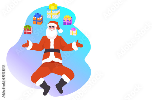 santa claus with wrapped gifts happy new year merry christmas holidays celebration concept full length horizontal vector illustration © mast3r