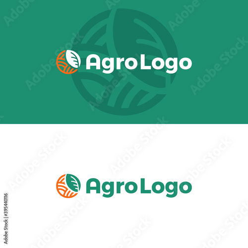 Agro logo design template. Leaf on green background. Agriculture, farm vector.