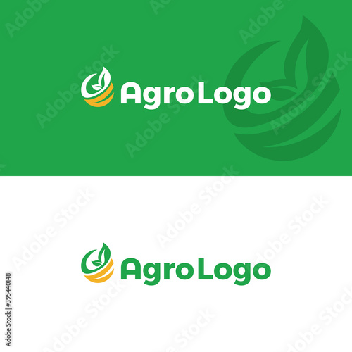 Agro logo design template. Leaf on green background. Agriculture vector. Farm concept.