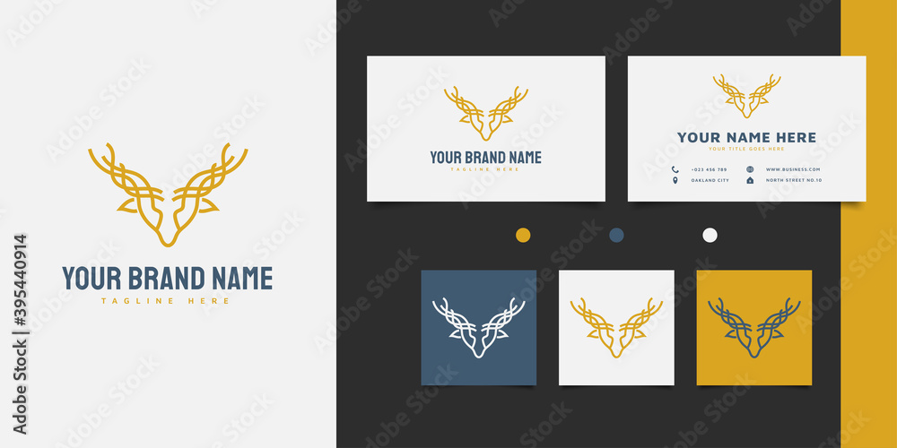 Elegant yellow deer head logo design with line art concept Elegant yellow deer head logo design with line art concept
