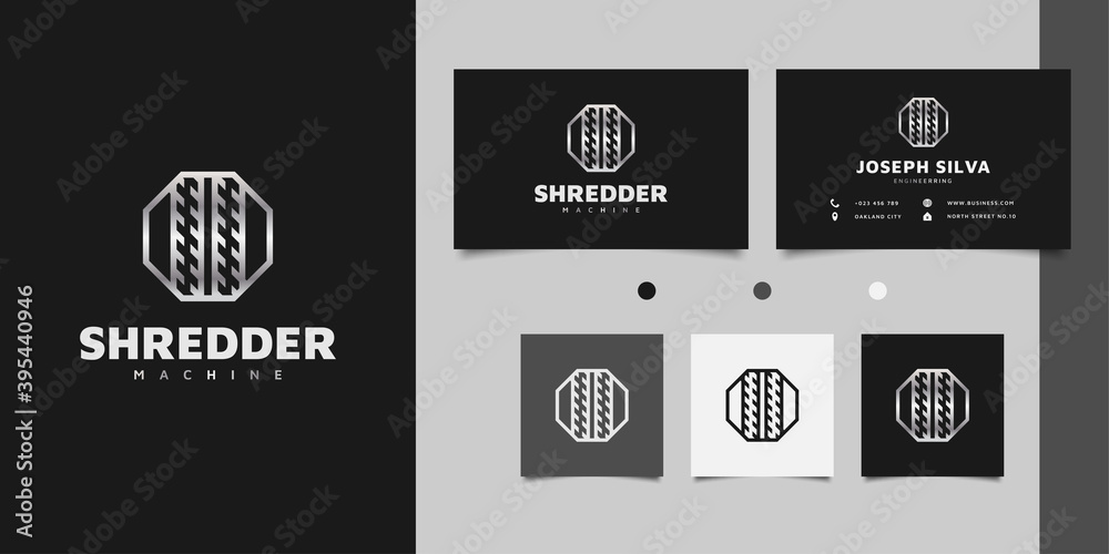 Naklejka premium Shredder logo design with line concept in metal gradient