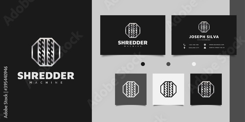 Shredder logo design with line concept in metal gradient