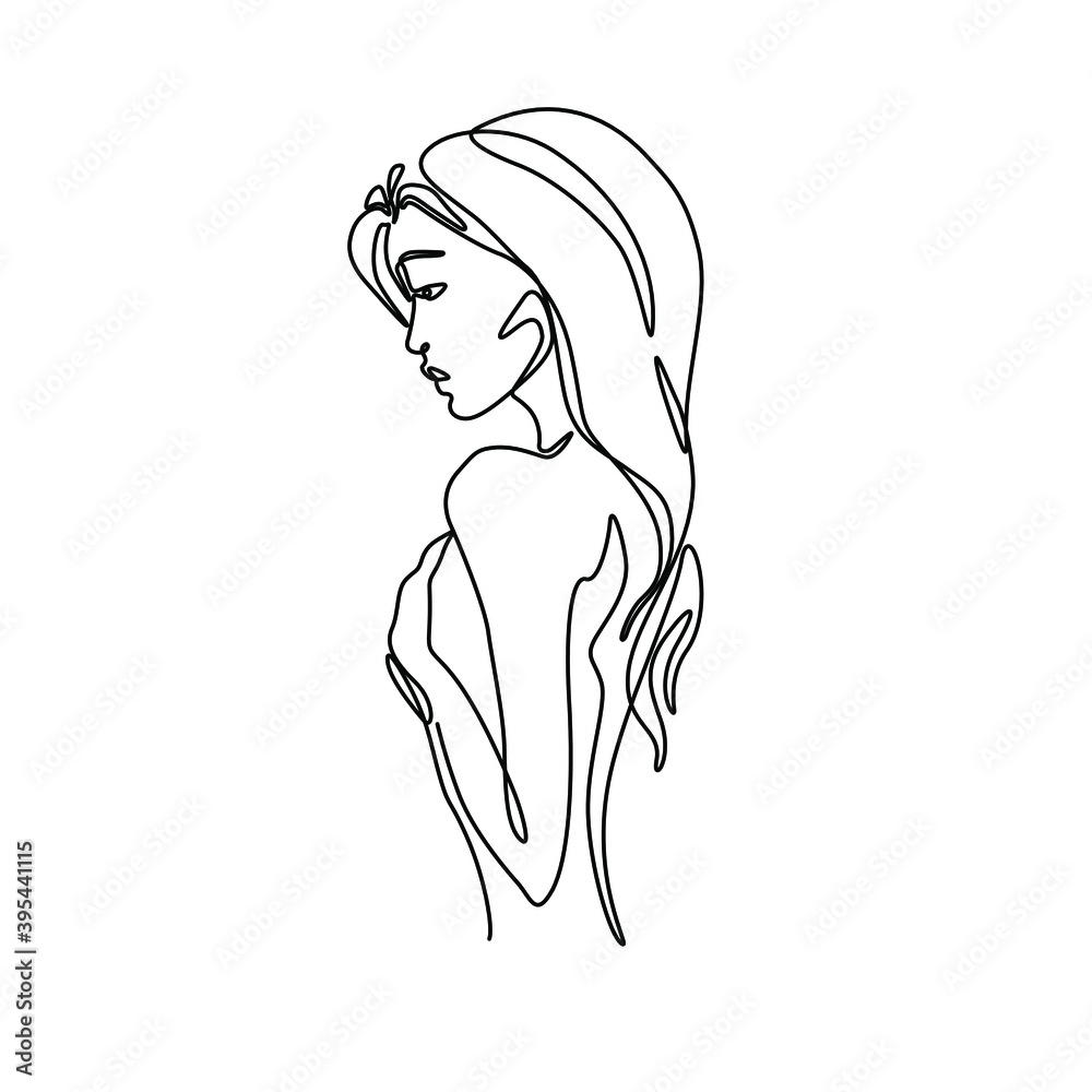 Beautiful girls silhouette, print for clothes, t-shirt, emblem or logo design, continuous line drawing, small tattoo, isolated vector illustration. Beautiful girls silhouette, print for clothes, t-shirt, emblem or logo design, continuous line drawing, small tattoo, isolated vector illustration.