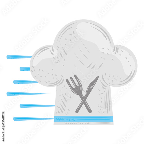fast delivery, chef hat and restaurant food service