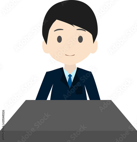 席につくシンプルなビジネスマンの上半身イラスト