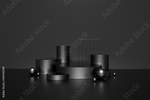 3D rendering of a black geometric background for commercial advertising
