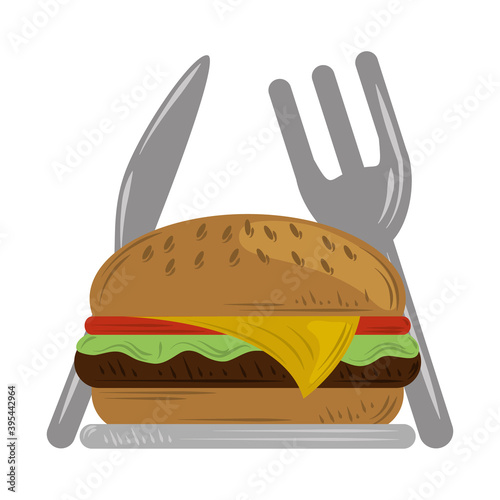 fast delivery service restaurant burger fork and knife