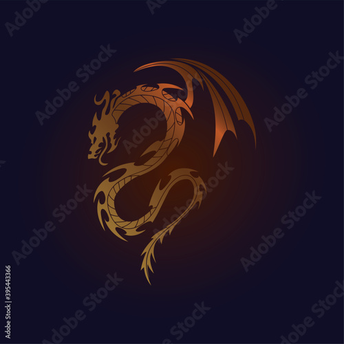 Hand drawn of Tribal Tattoo Dragon , vector illustration