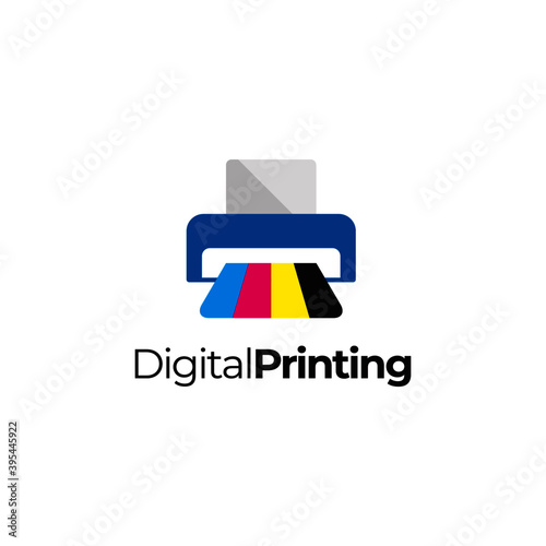 Digital printing logo, printer and CMYK symbol isolated on white background. Vector EPS 10