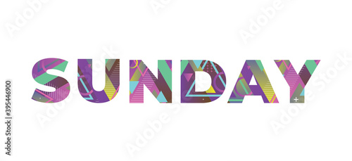 Sunday Concept Retro Colorful Word Art Illustration
