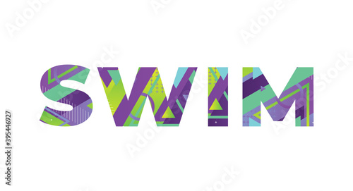 Swim Concept Retro Colorful Word Art Illustration