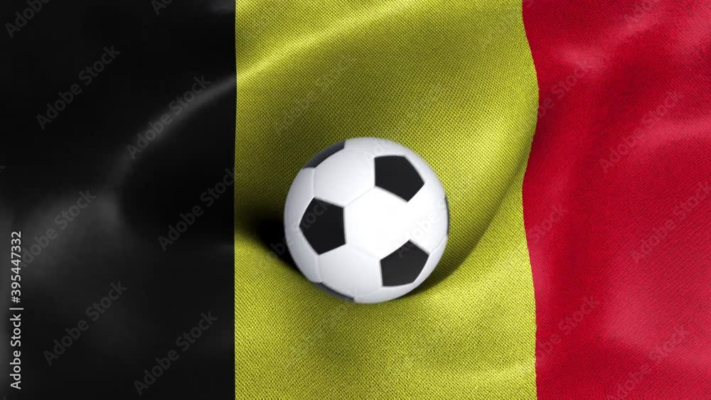 Seamless looping 3d animated flag of Belgium with a soccer balls Seamless looping 3d animated flag of Belgium with a soccer balls