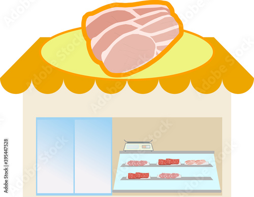 可愛いくてシンプルな町にある肉屋さんのイラスト