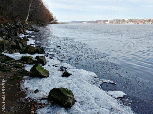 Frozen Hudson River at Palisades Interstate Park, New Jersey photo