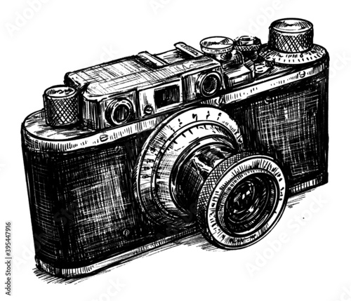 Sketch of vintage camera hand draw 