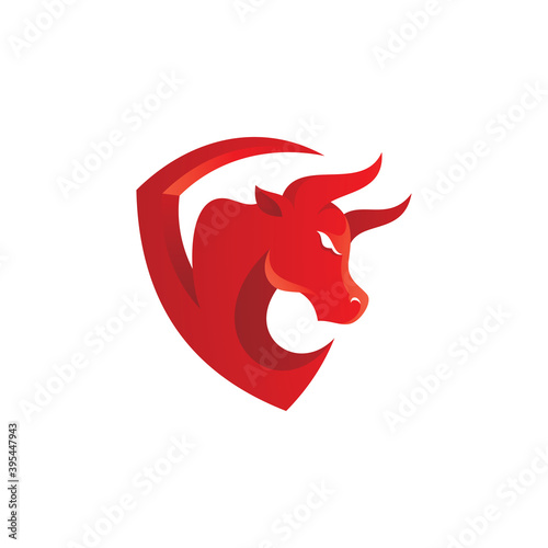 Bull Head Horn and Shield Mascot Logo