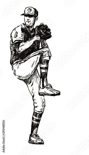 drawing of the baseball player hand draw