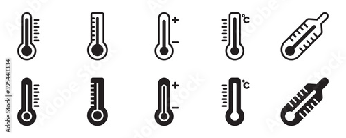 Thermometer icon set. Vector graphic illustration. Suitable for website design, logo, app, template, and ui. 