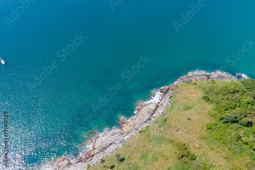 Fototapeta Naklejka Na Ścianę i Meble -  Aerial view of drone. Beaches and sea space area for text detail. on Khai Island, Phuket, Thailand, Seawater clear and blue green. Nature in Khai Island. At Khai island, Phuket, Thailand.