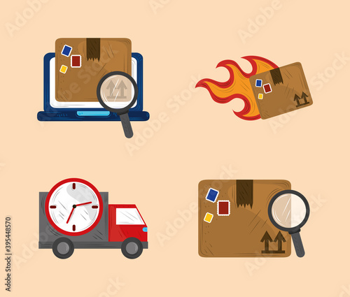 fast delivery service icon set cargo shipment transport