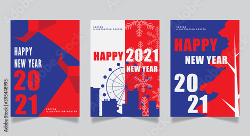New Year 2021 poster set creative design.Templet with 2021 typography logo for season celebration and decoration. Minimalistic trendy backgrounds for branding, banners, covers, cards. vector