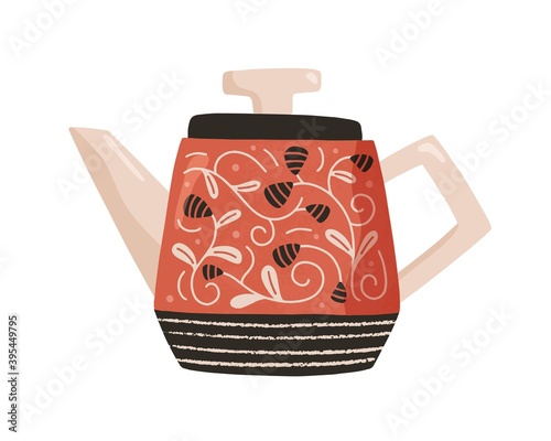 Ceramic kettle for tea. Retro style teapot. Colored cute pottery isolated on ...