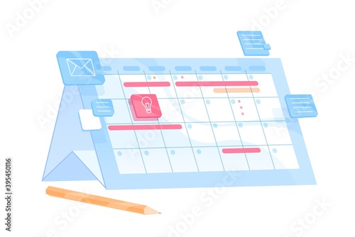 Planner or organizer with scheduled appointments and deadlines. Business planning calendar with meeting timetable. Time management concept. Flat vector illustration isolated on white background
