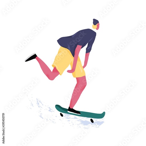 Modern skateboarder riding skateboard. Young male skater with long board. Ext...