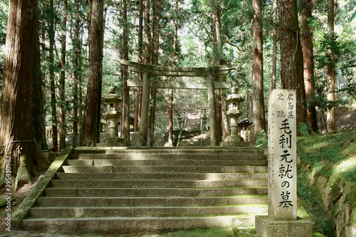 毛利元就の墓への石段／郡山城跡（日本広島県安芸吉田市）