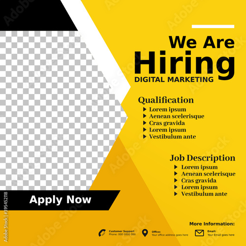 Hiring, Job vacancy design poster.Open recruitment digital marketing design template. Social media post design layout 
